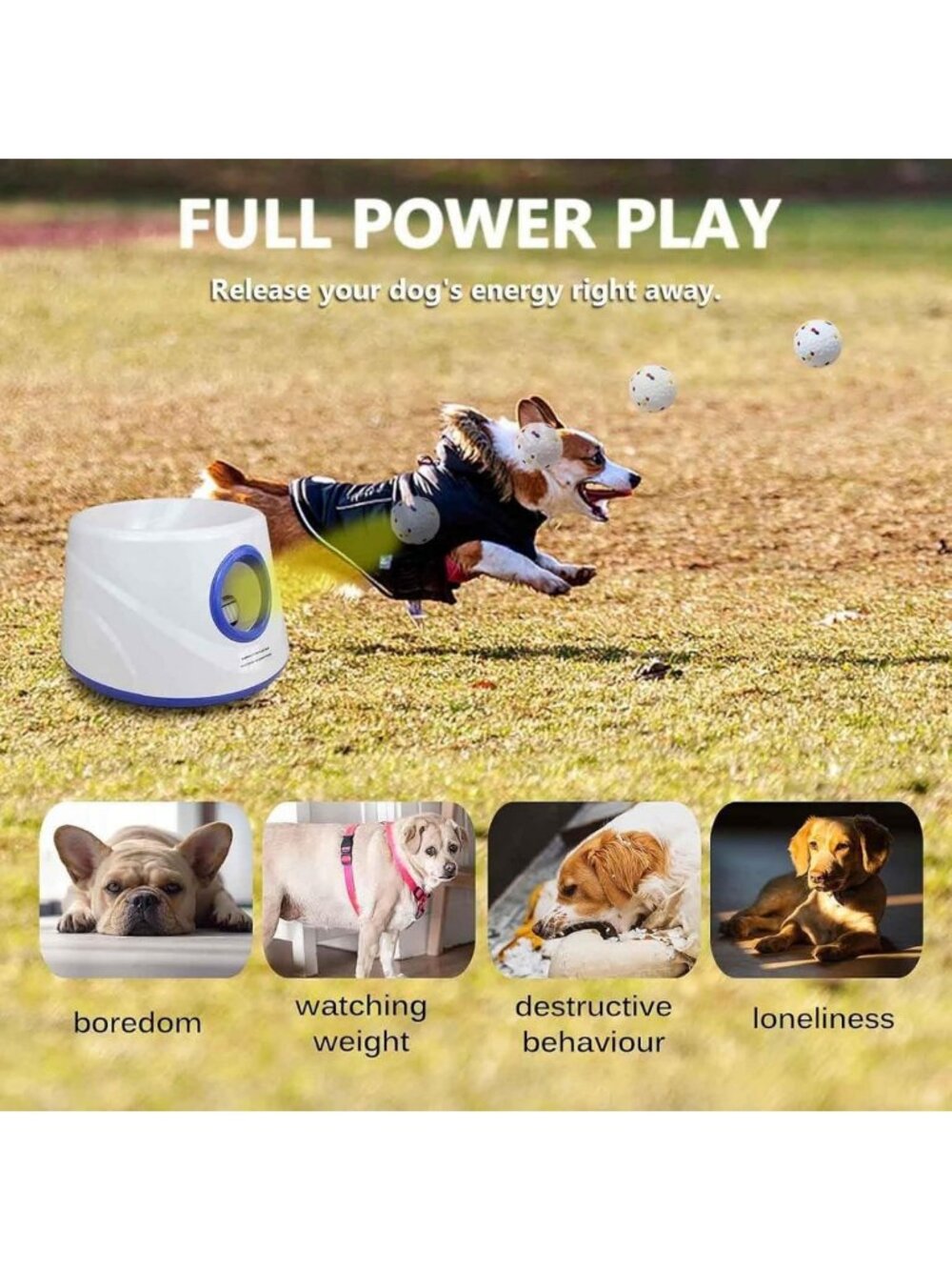 Automatic Dog Ball Launcher - 3 Distance Settings, Interactive Toy with 6 Tennis - Picture 3 of 6